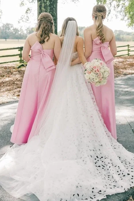 Strapless Pink A-Line Bridesmaid Dresses with Bow